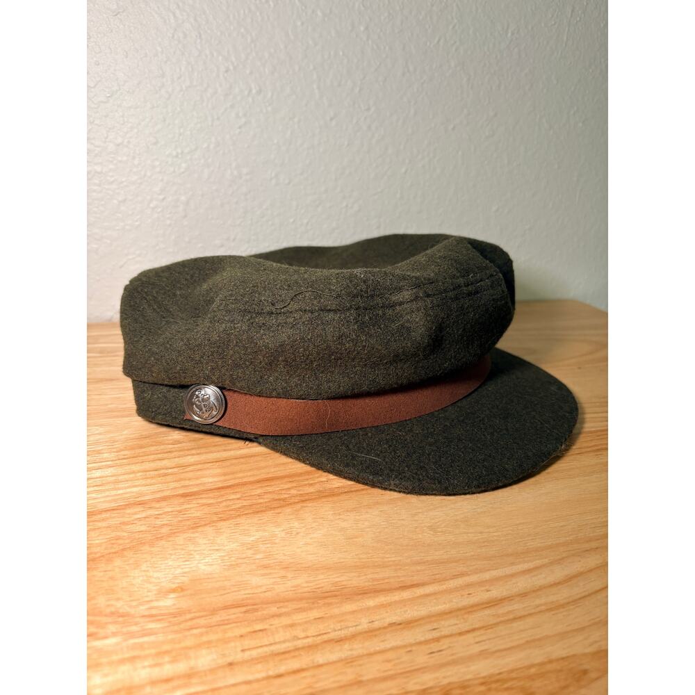 Olive & Pique Landon Sailor Cap Olive Green Wool Blend Adjustable Hat